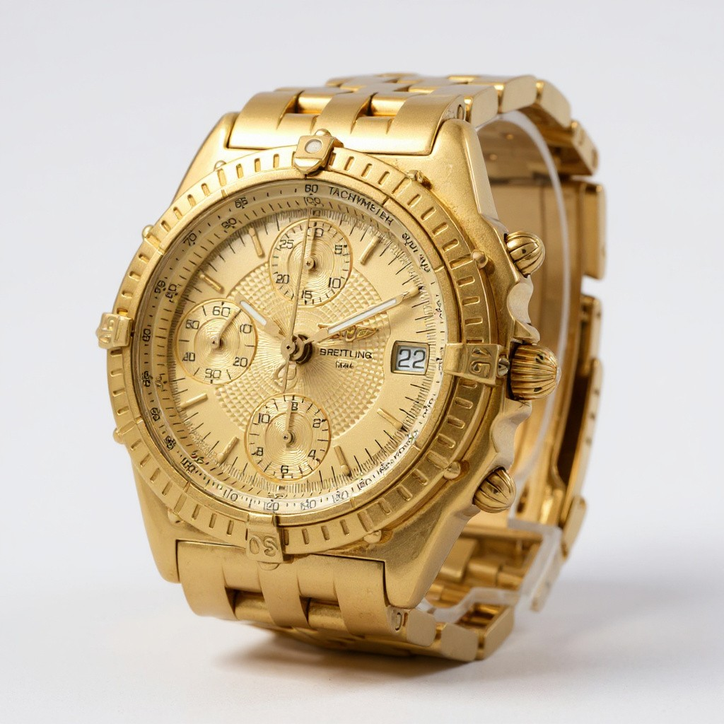Men's Breitling 40mm Chronomat 18K Yellow Gold Watch with Gold Dial and Gold Bezel. (Pre-Owned)