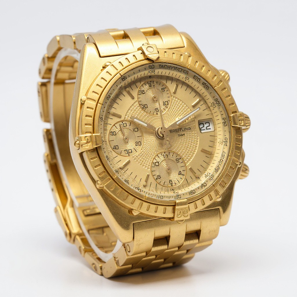 Men's Breitling 40mm Chronomat 18K Yellow Gold Watch with Gold Dial and Gold Bezel. (Pre-Owned)