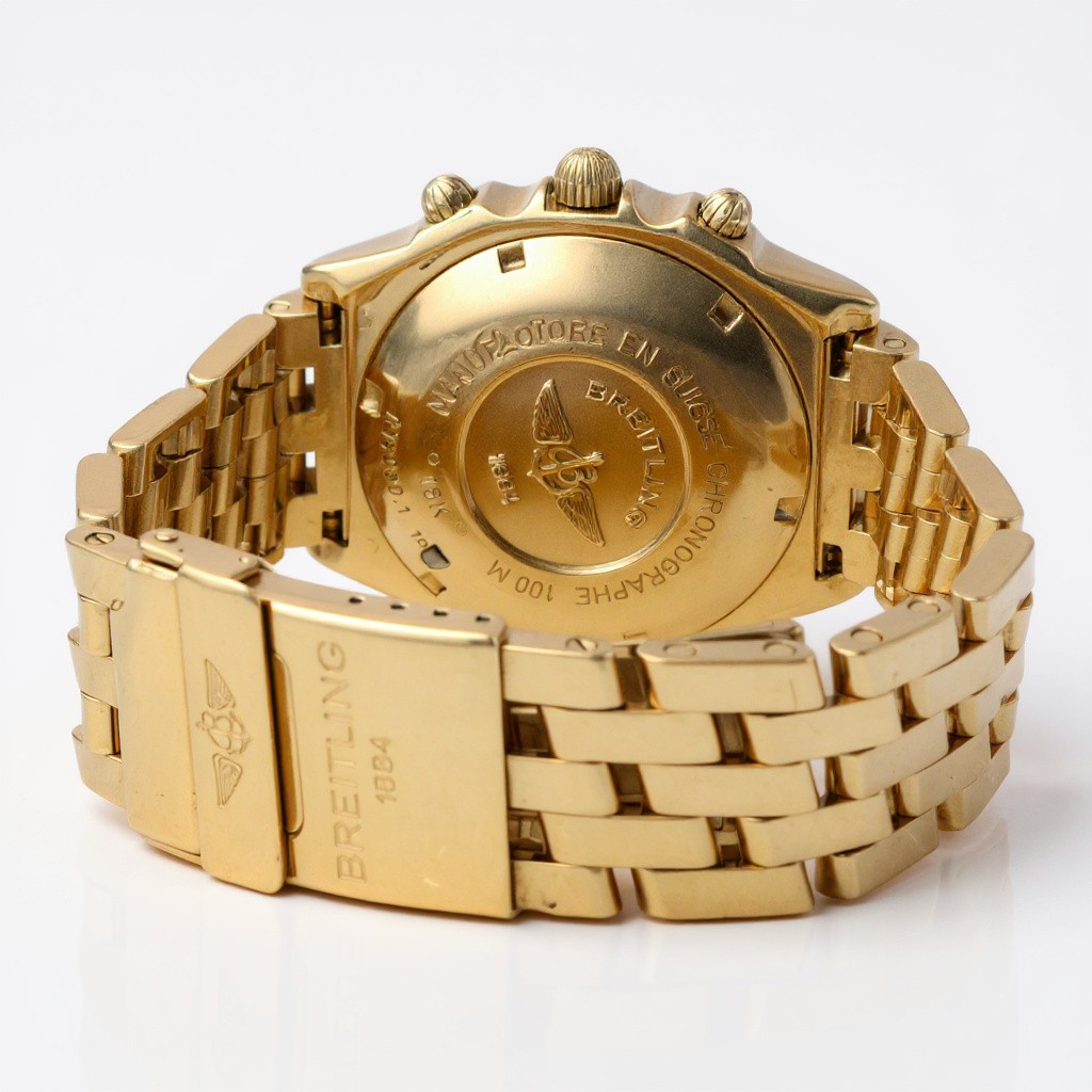 Men's Breitling 40mm Chronomat 18K Yellow Gold Watch with Gold Dial and Gold Bezel. (Pre-Owned)