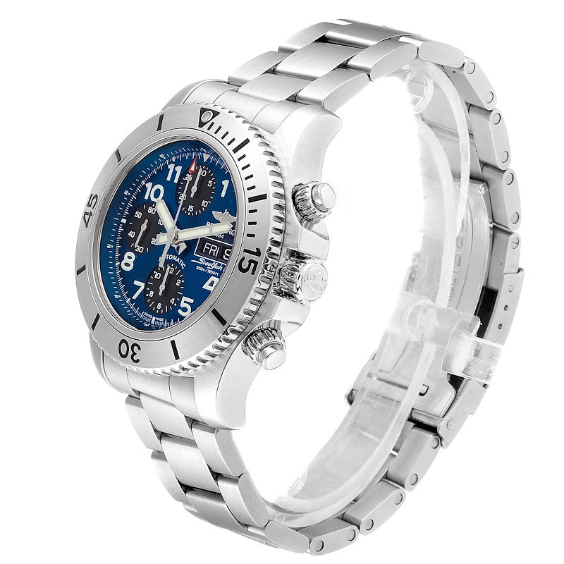 *Men's Breitling 44mm Superocean Automatic Stainless Steel Watch with Blue Chronograph Dial. (Pre-Owned A13341)