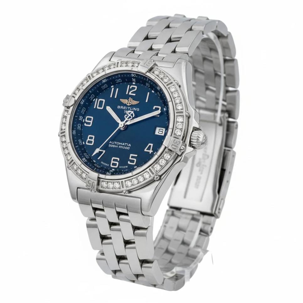 Men's Breitling A10350 Wings 38mm Stainless Steel Watch with Blue Dial and Diamond Bezel. (Pre-Owned)