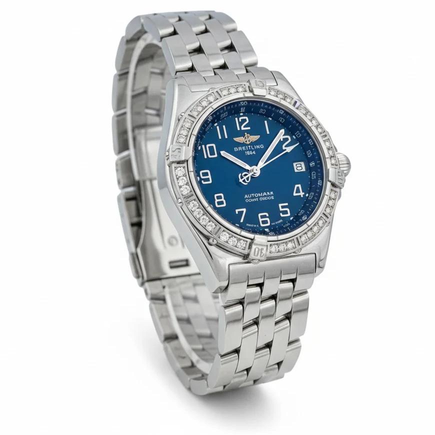 Men's Breitling A10350 Wings 38mm Stainless Steel Watch with Blue Dial and Diamond Bezel. (Pre-Owned)