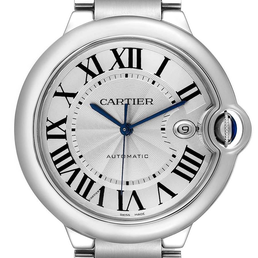 Men's Cartier 42mm Ballon Bleu Automatic Stainless Steel Watch with Roman Numeral Silver Dial and Smooth Bezel. (Pre-Owned W69012Z4)