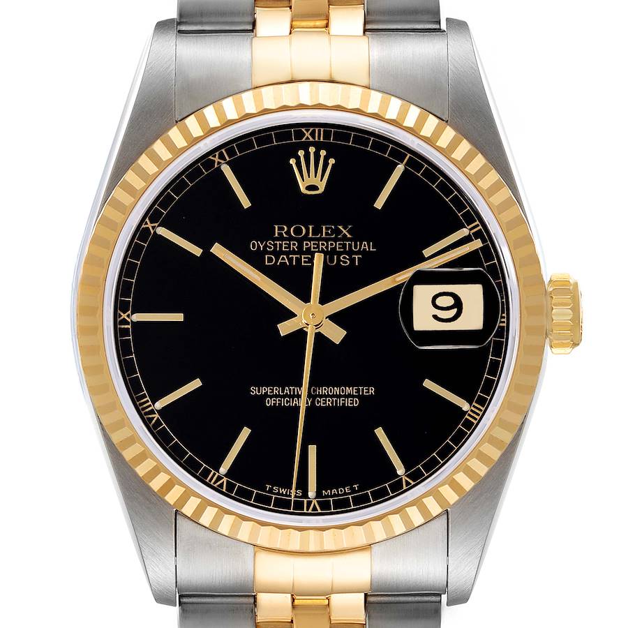 2000 Men's Rolex 36mm DateJust Two Tone 18K Gold / Stainless Steel Wristwatch w/ Black Dial & Fluted Bezel. (Pre-Owned 16233)