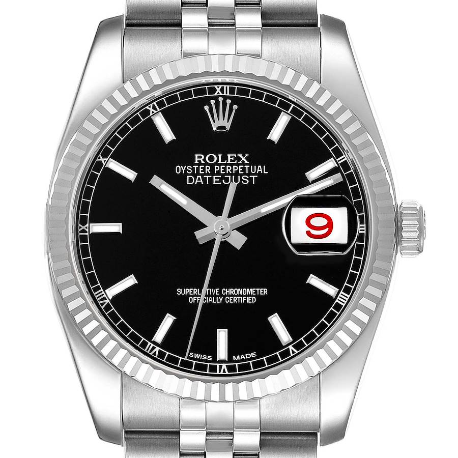 *2017 Men's Rolex 36mm DateJust Stainless Steel Watch with Black Dial and Fluted Bezel. (Pre-Owned 116234)