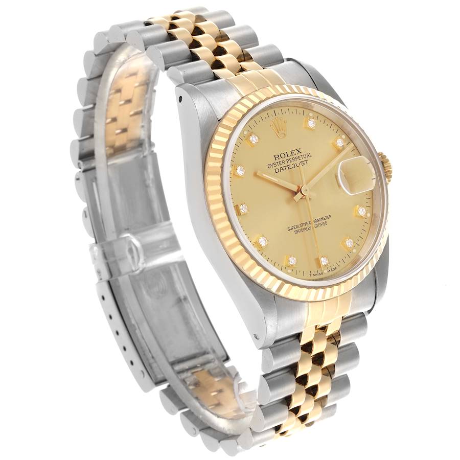 Men's Rolex 36mm DateJust Two Tone 18K Gold / Stainless Steel Watch with Champaigne Diamond Dial and Fluted Bezel. (Pre-Owned 16233)