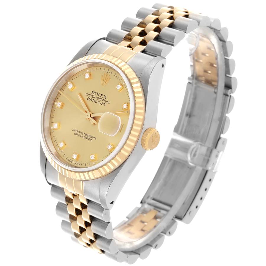 Men's Rolex 36mm DateJust Two Tone 18K Gold / Stainless Steel Watch with Champaigne Diamond Dial and Fluted Bezel. (Pre-Owned 16233)