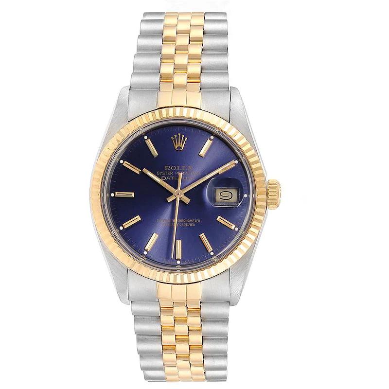 Men's Rolex 36mm DateJust Two Tone 18K Yellow Gold / Stainless Steel Watch with Purple Dial and Fluted Bezel. (Pre-Owned 16013)