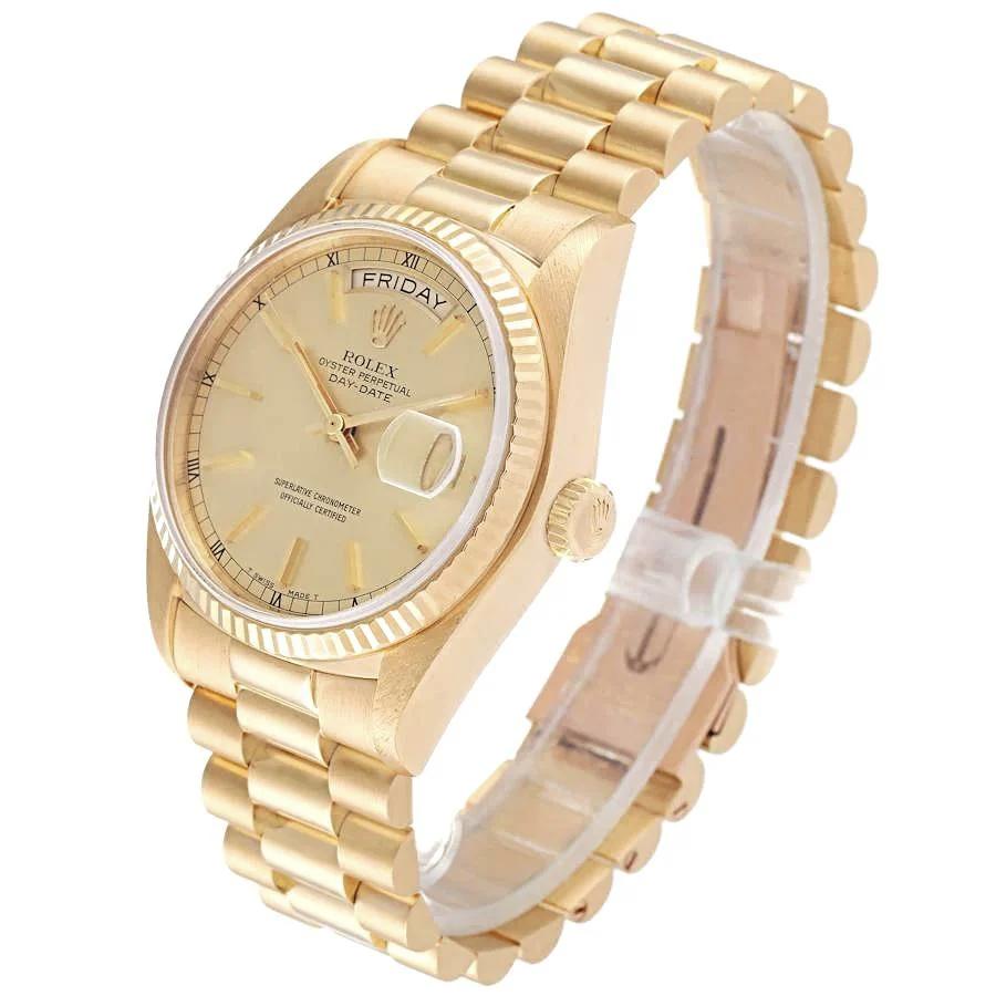 Men's Rolex 36mm Presidential Day-Date 18K Yellow Gold Watch with Gold Dial and Fluted Bezel. (Pre-Owned 18038)