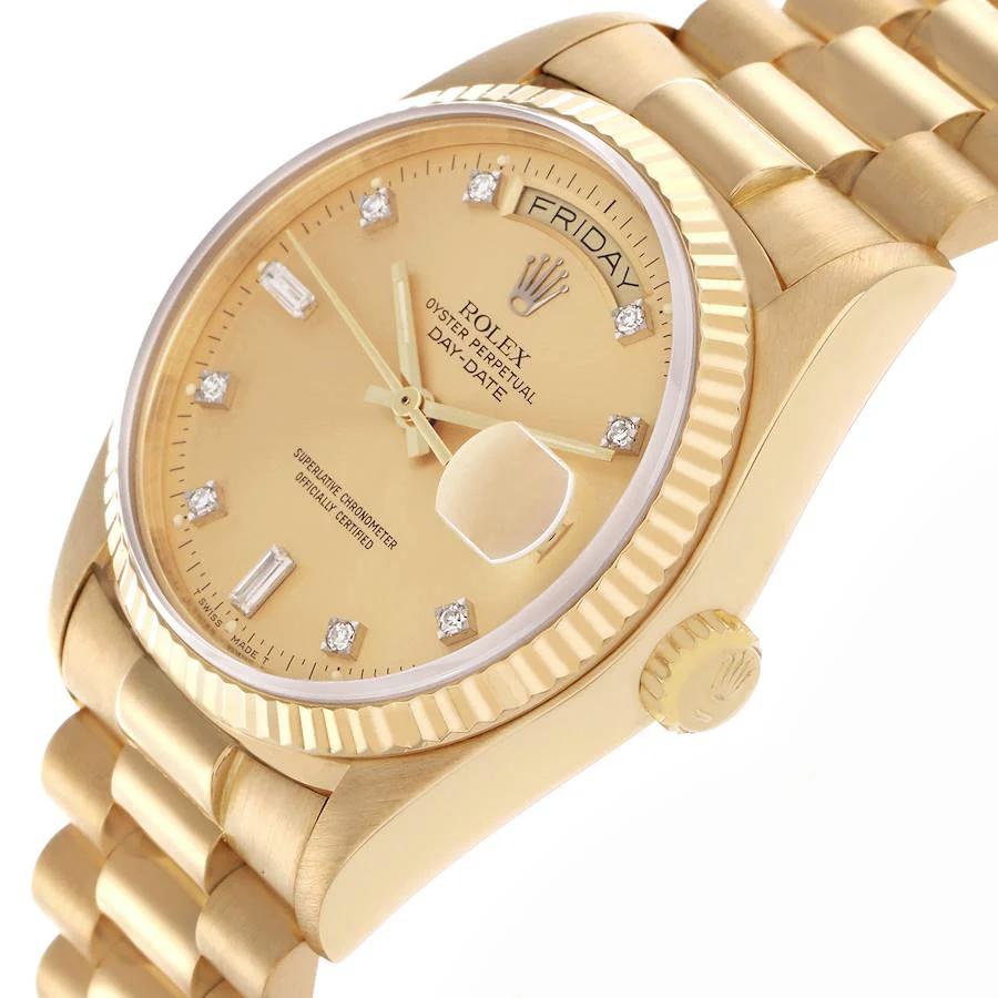 Men's Rolex 36mm Presidential Day-Date 18K Yellow Gold Watch with Champagne Diamond Dial and Fluted Bezel. (Pre-Owned 18038)