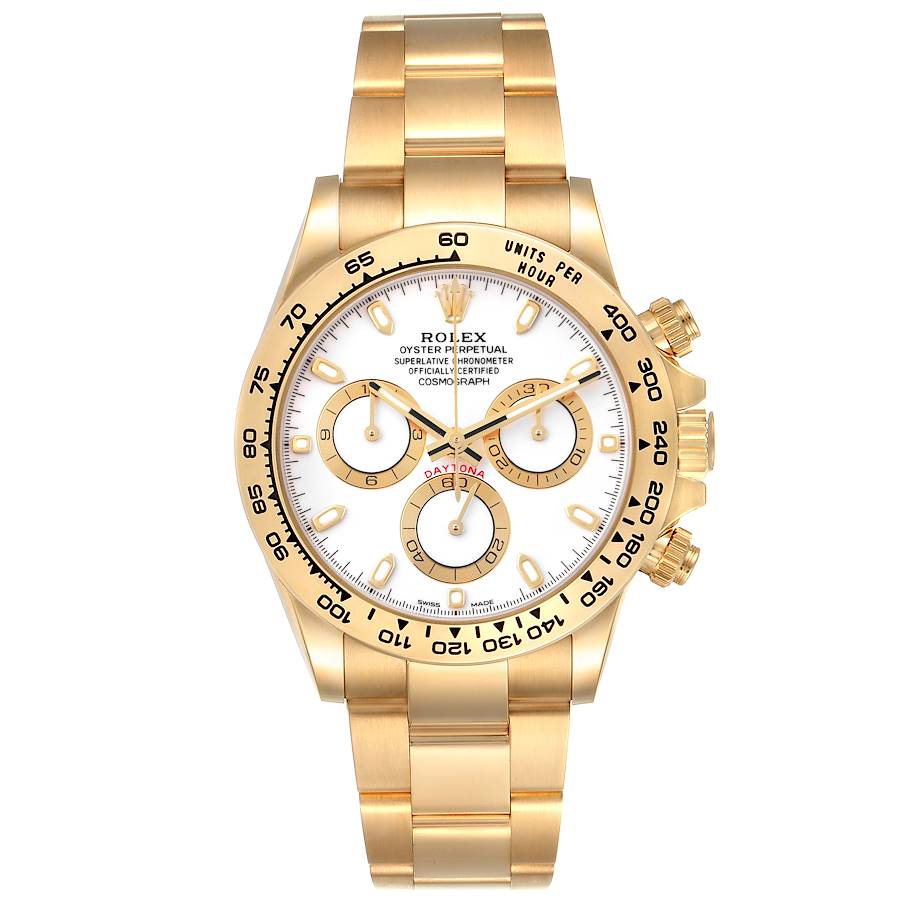 Men's Rolex 40mm Daytona 18K Solid Yellow Gold Watch with White Chronograph Dial. (Pre-Owned 165288)