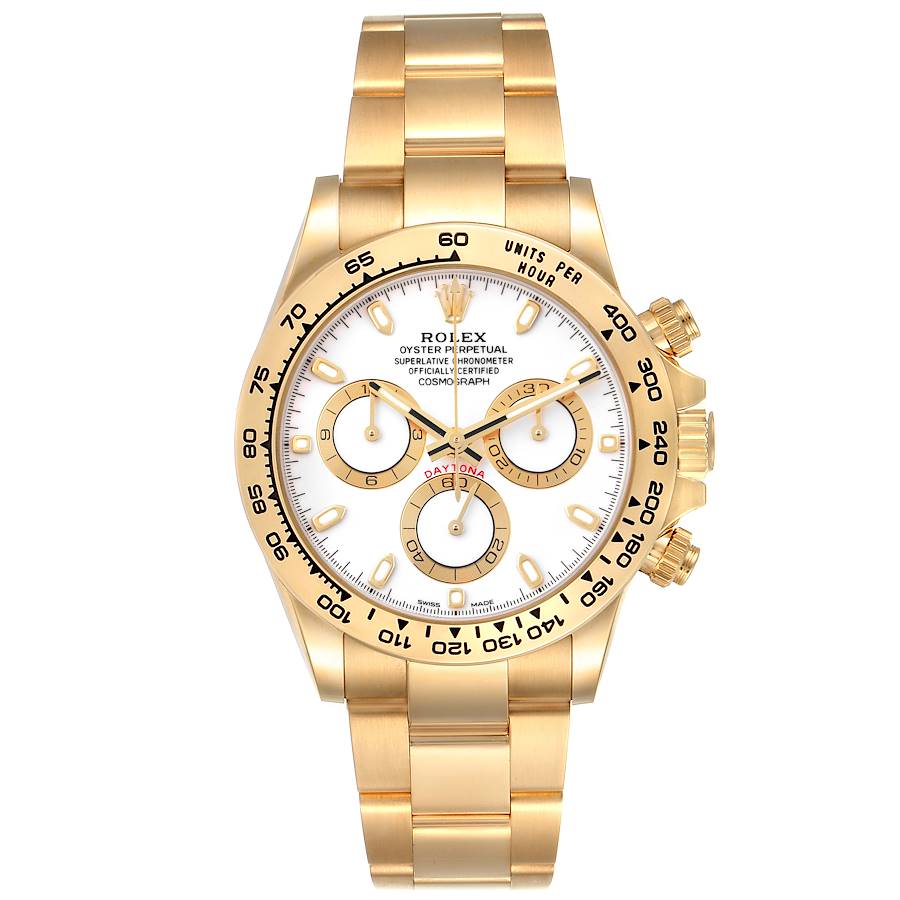 *Men's Rolex 40mm Daytona 18K Solid Yellow Gold Watch with White Chronograph Dial. (Pre-Owned Box/Paper 16528)