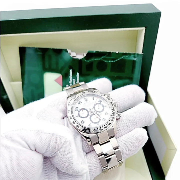 *2008 Men's Rolex 40mm Daytona - 18K White Gold Watch with Silver Chronograph Dial. (Pre-Owned Box/Paper 116509)