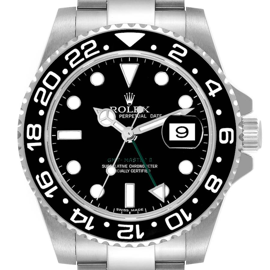 🏷️ PRICE CUT Men's Rolex 40mm GMT Master II Stainless Steel Watch with Black Dial and Black Bezel. (Pre-Owned 116710)
