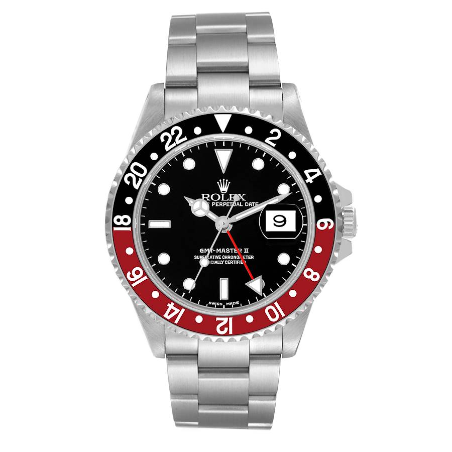 Men's Rolex 40mm GMT Master II Stainless Steel Watch with Black Dial and Coke Bezel. (Pre-Owned 16710)