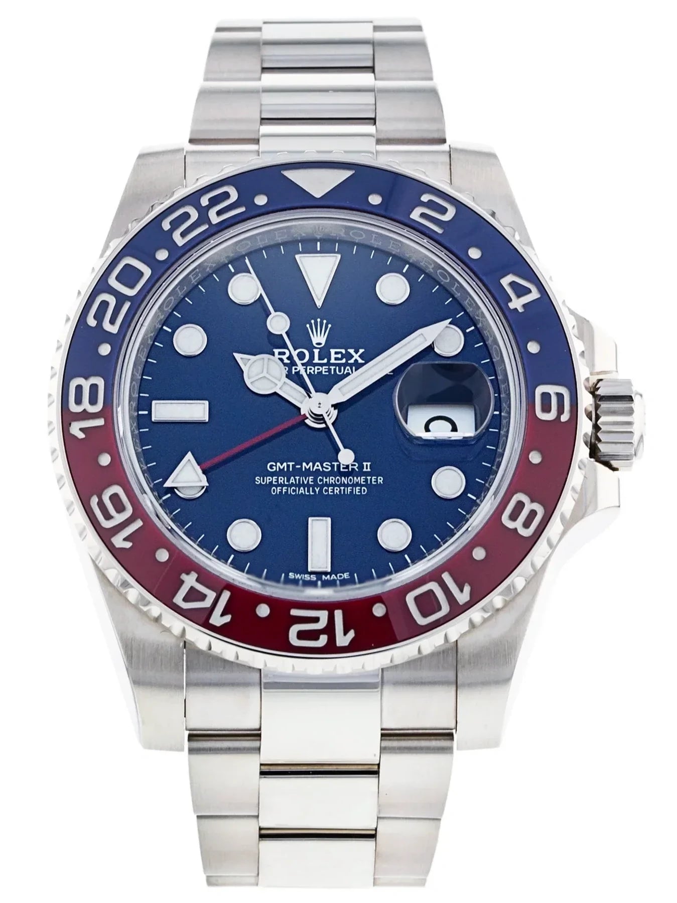 Men's Rolex 40mm GMT Master II White Gold Watch with Black Dial and Pepsi Bezel. (Pre-Owned 116719BLRO)