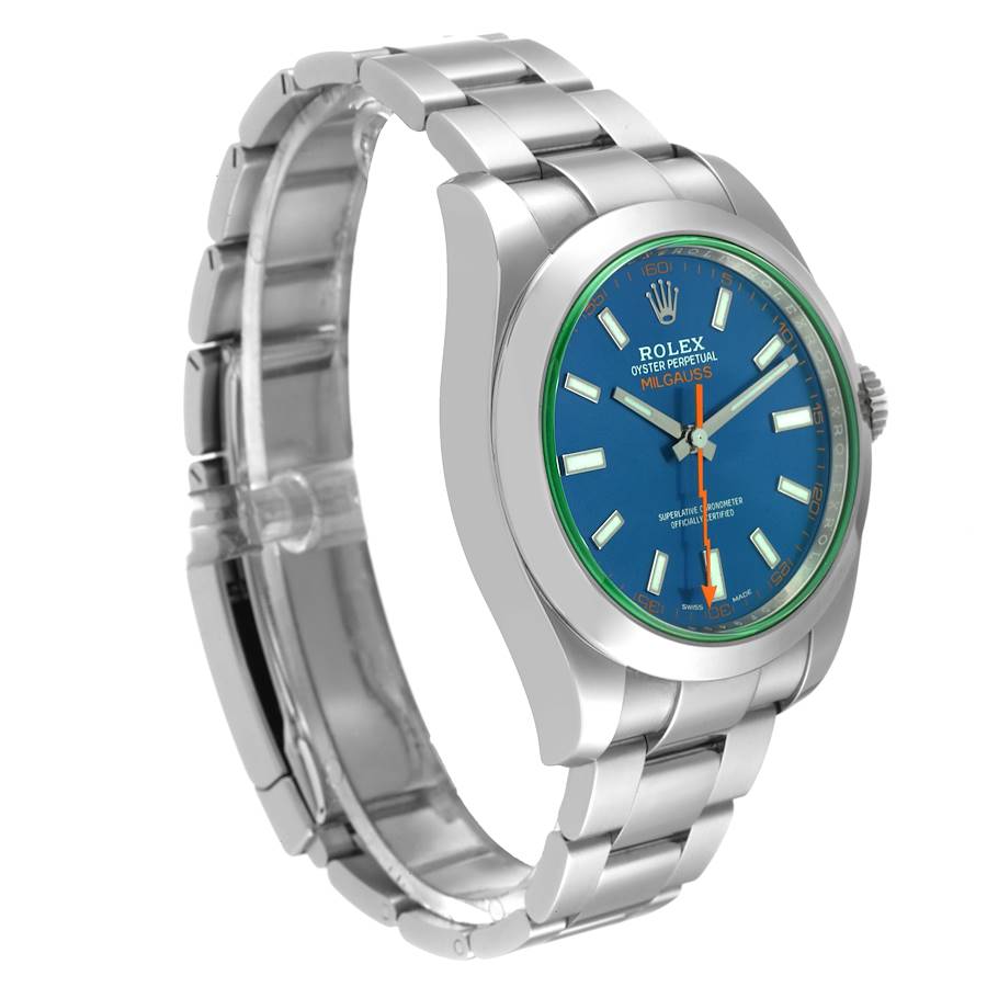 2017 Men's Rolex 40mm Milgauss Oyster Perpetual Stainless Steel Watch with Blue Dial and Smooth Bezel. (Pre-Owned 116400GV)