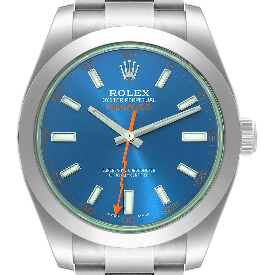 2017 Men's Rolex 40mm Milgauss Oyster Perpetual Stainless Steel Wristwatch w/ Blue Dial & Smooth Bezel. (Pre-Owned 116400)