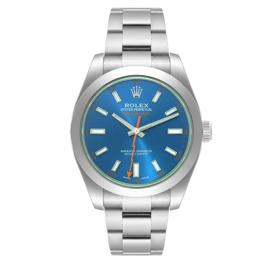 2017 Men's Rolex 40mm Milgauss Oyster Perpetual Stainless Steel Watch with Blue Dial and Smooth Bezel. (Pre-Owned 116400GV)