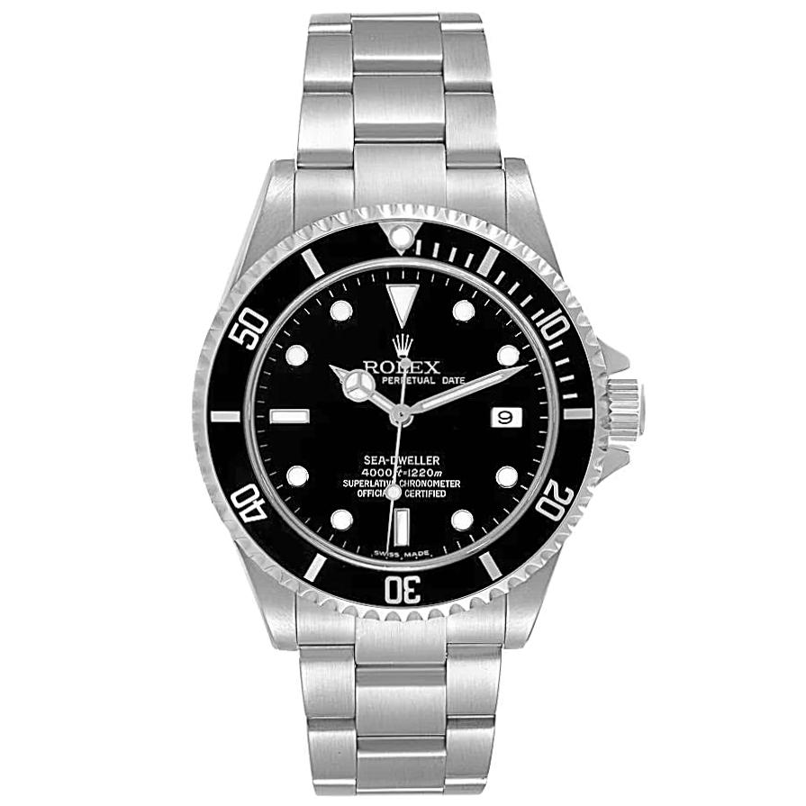 Men's Rolex 40mm Sea-Dweller Stainless Steel Oyster Perpetual Watch with Black Dial and Black Bezel. (Pre-Owned 16600)