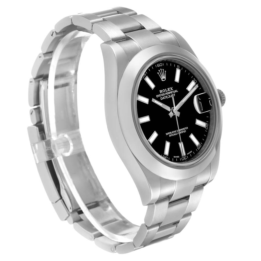 Men's Rolex 41mm DateJust II Stainless Steel Watch with Black Diamond Dial and Smooth Bezel. (Pre-Owned 116300)
