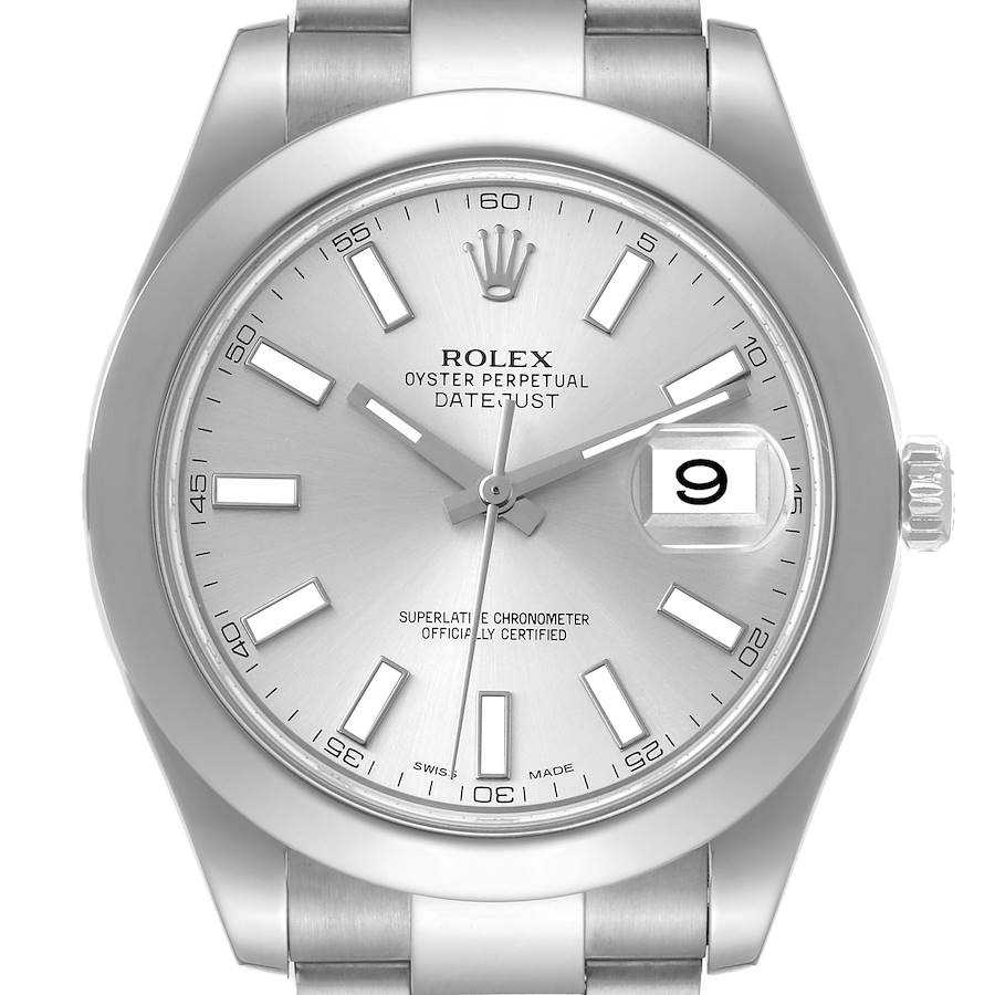 Men's Rolex 41mm DateJust II Stainless Steel Watch with Silver Dial and Smooth Bezel. (Pre-Owned 116300)