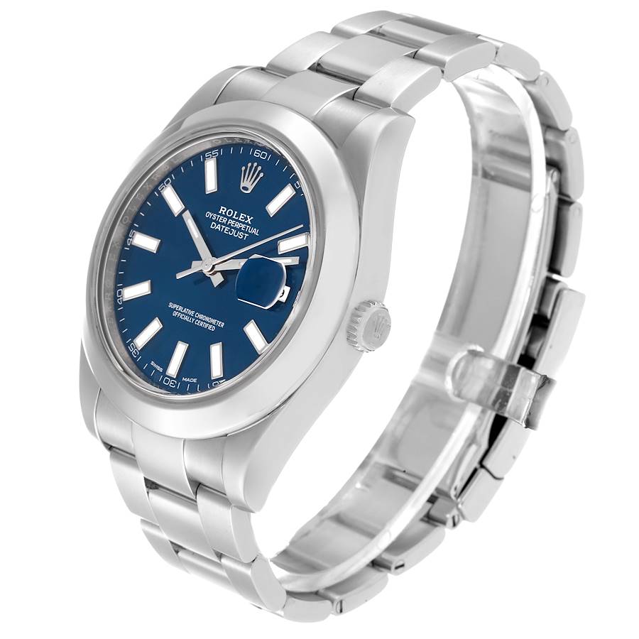 Men's Rolex 41mm DateJust Stainless Steel Watch with Blue Dial and Smooth Bezel. (Pre-Owned 116300)