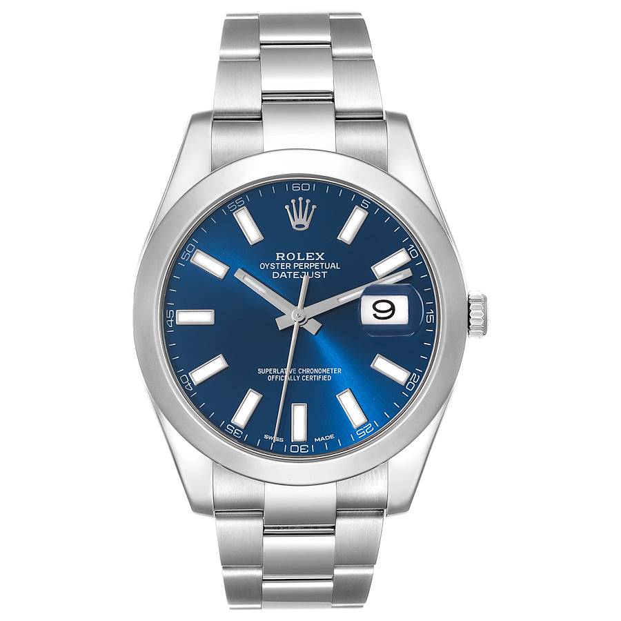 Men's Rolex 41mm DateJust Stainless Steel Watch with Blue Dial and Smooth Bezel. (Pre-Owned 116300)