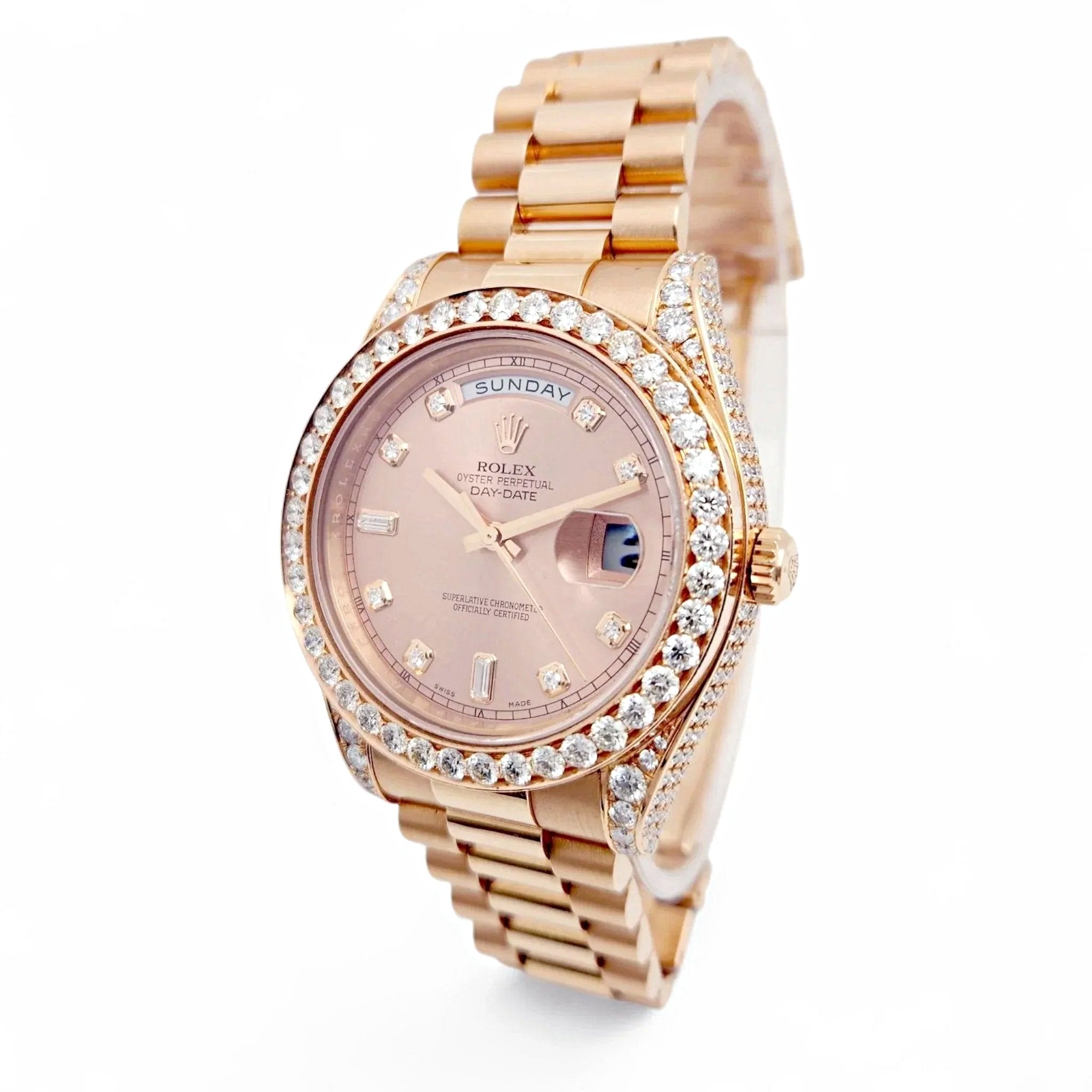 2021 Men's Rolex 41mm Presidential Day-Date II Everose 18K Rose Gold Watch with Diamond Dial and Diamond Bezel. (Pre-Owned 218235)