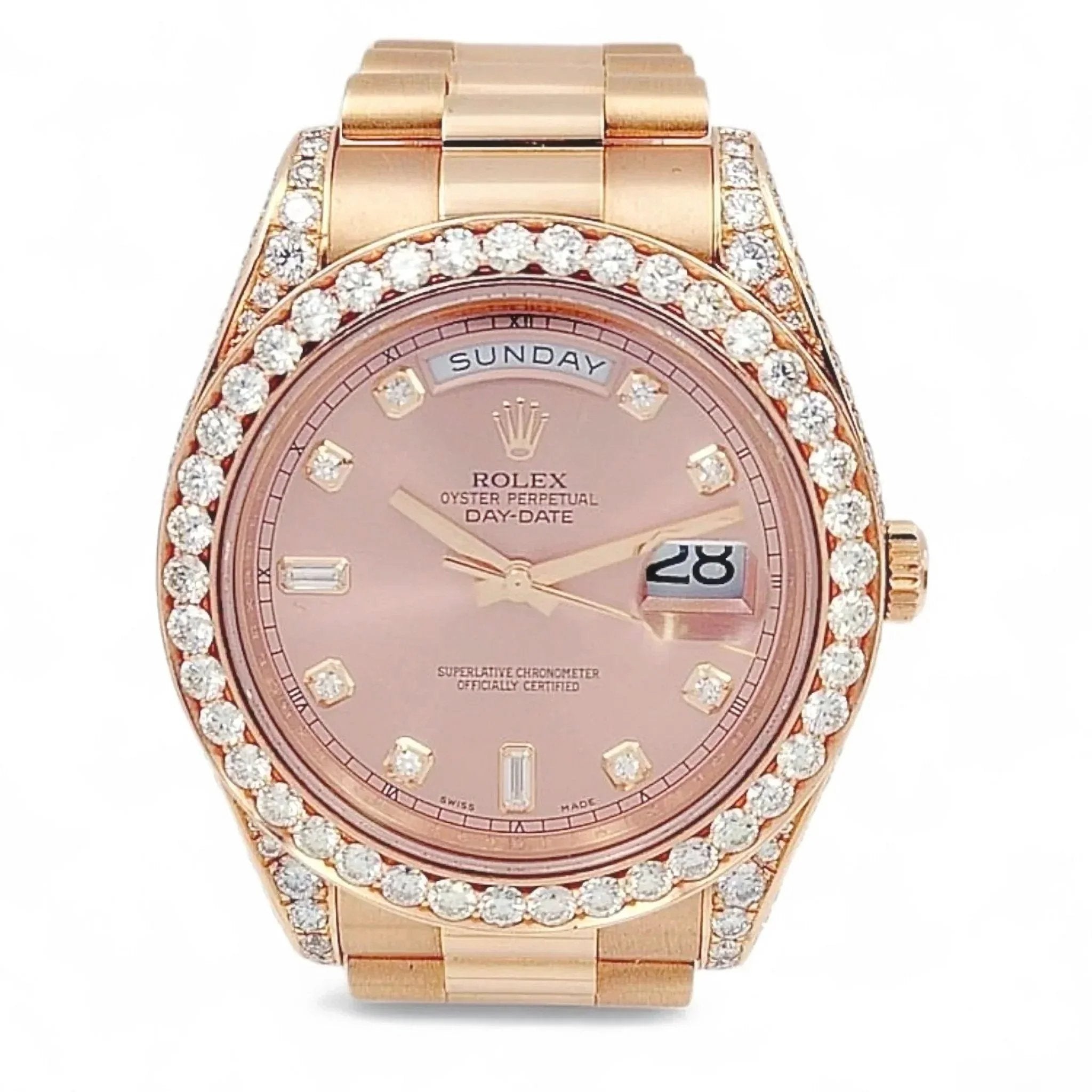 2021 Men's Rolex 41mm Presidential Day-Date II Everose 18K Rose Gold Watch with Diamond Dial and Diamond Bezel. (Pre-Owned 218235)