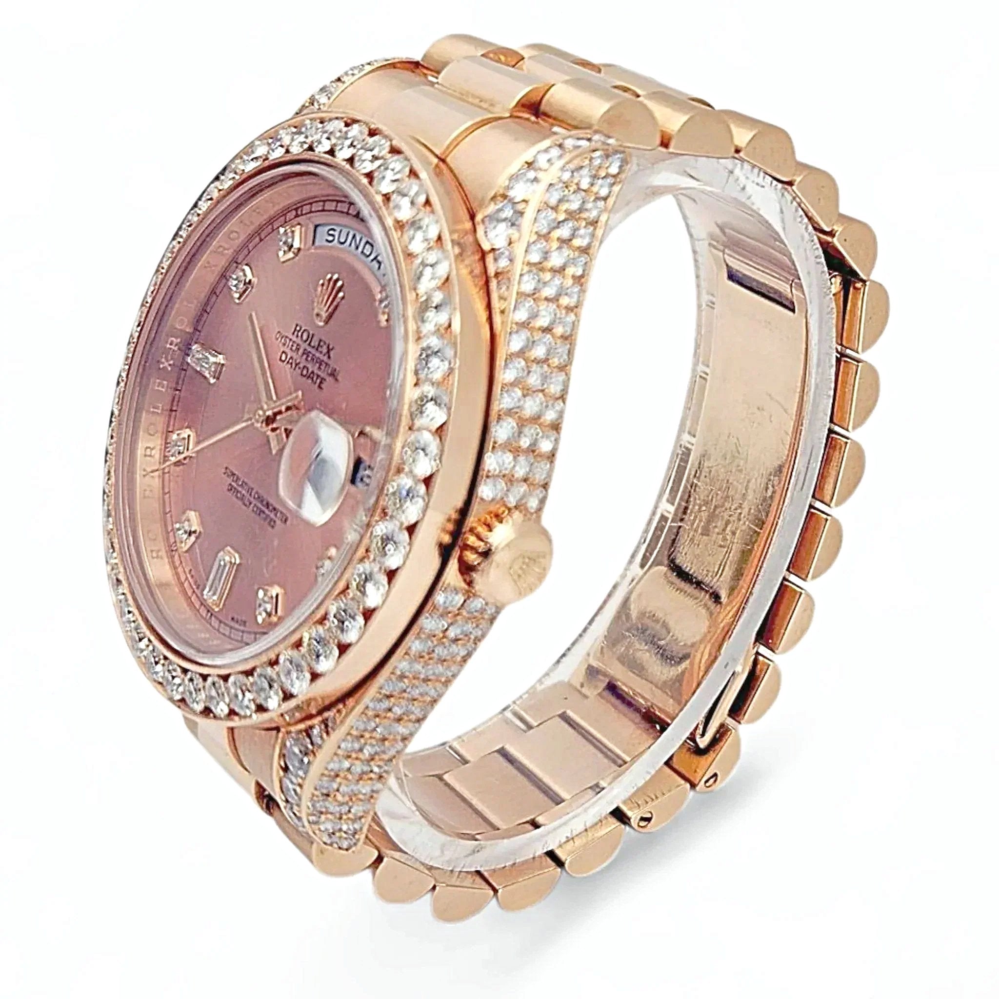2021 Men's Rolex 41mm Presidential Day-Date II Everose 18K Rose Gold Watch with Diamond Dial and Diamond Bezel. (Pre-Owned 218235)