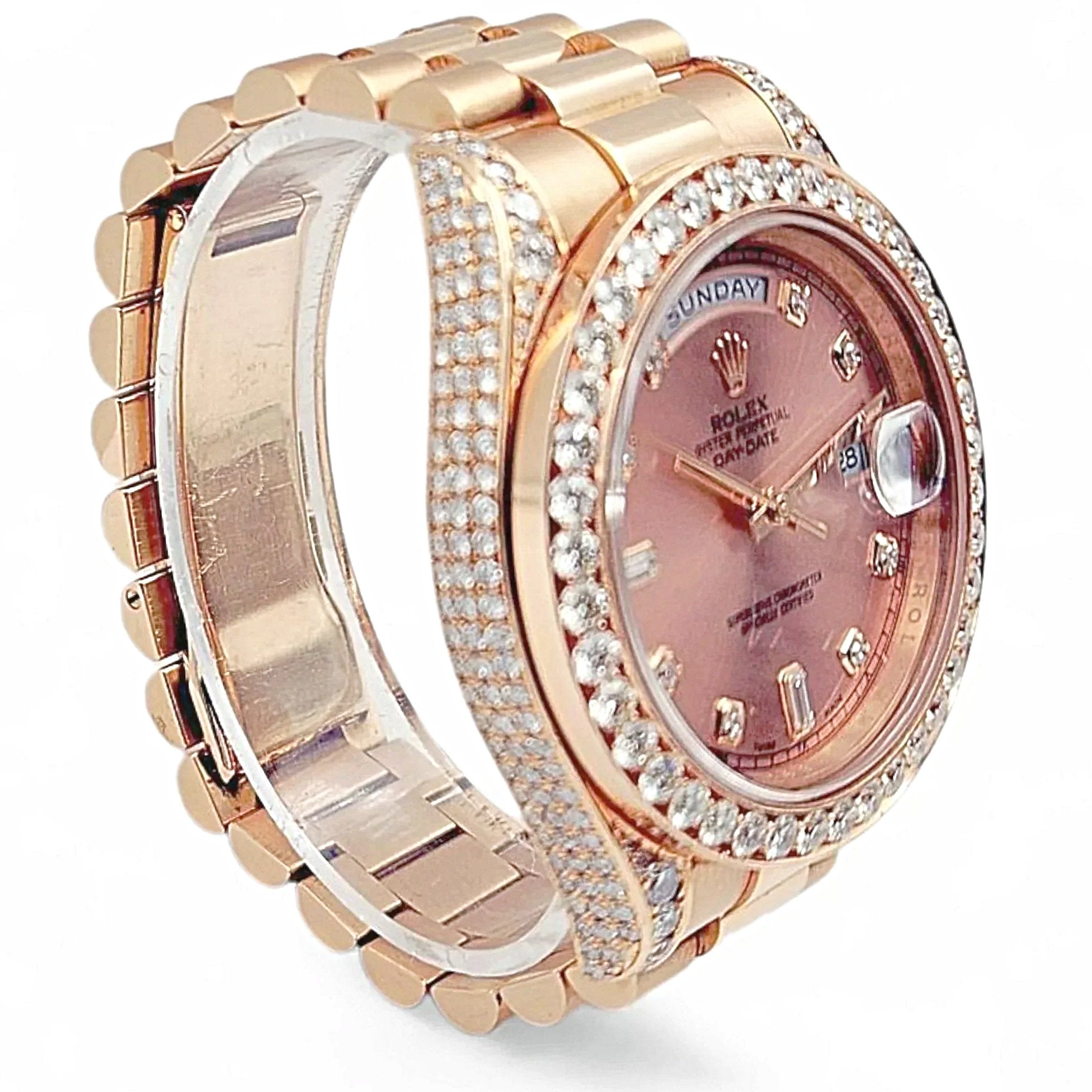 2021 Men's Rolex 41mm Presidential Day-Date II Everose 18K Rose Gold Watch with Diamond Dial and Diamond Bezel. (Pre-Owned 218235)