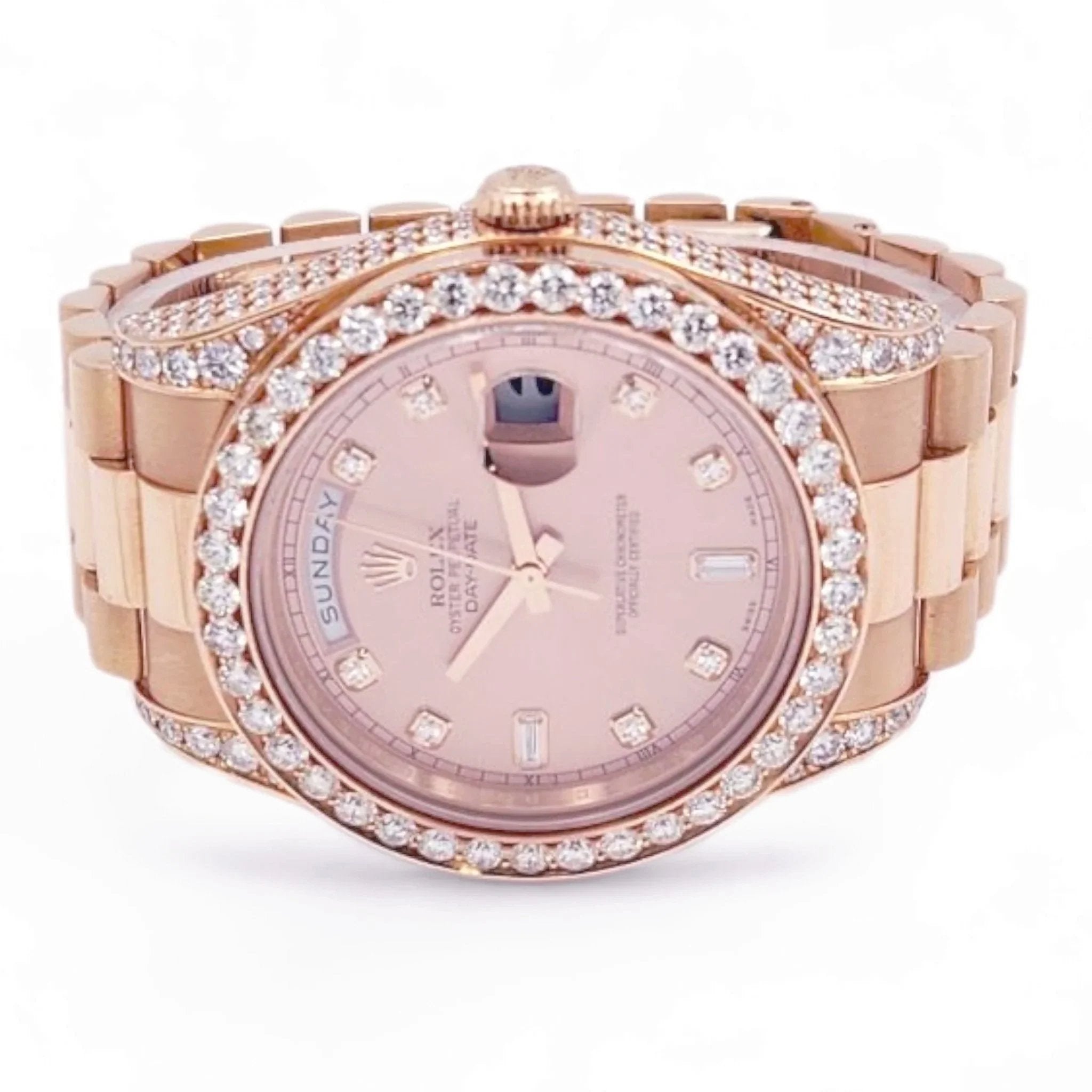 2021 Men's Rolex 41mm Presidential Day-Date II Everose 18K Rose Gold Watch with Diamond Dial and Diamond Bezel. (Pre-Owned 218235)