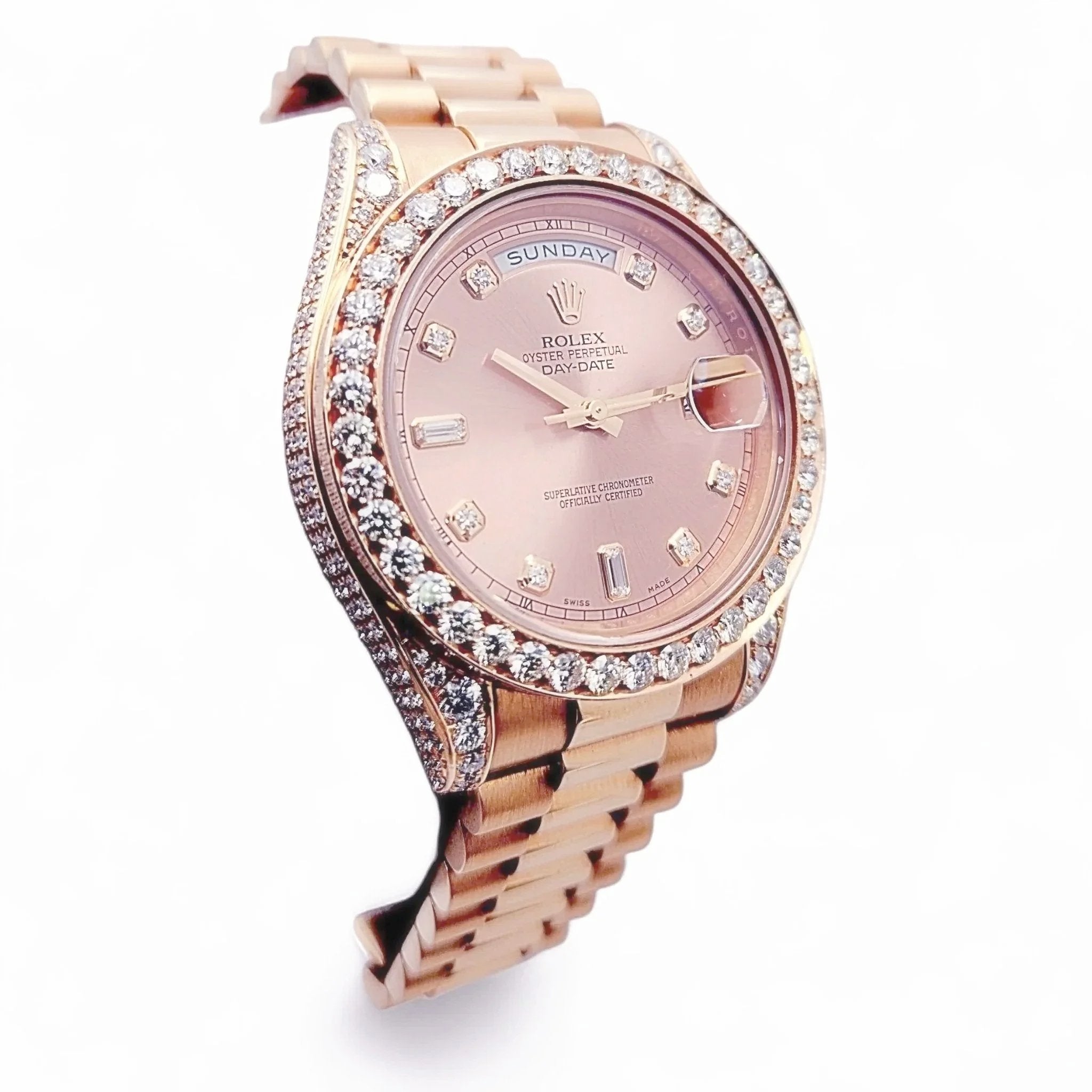 2021 Men's Rolex 41mm Presidential Day-Date II Everose 18K Rose Gold Watch with Diamond Dial and Diamond Bezel. (Pre-Owned 218235)
