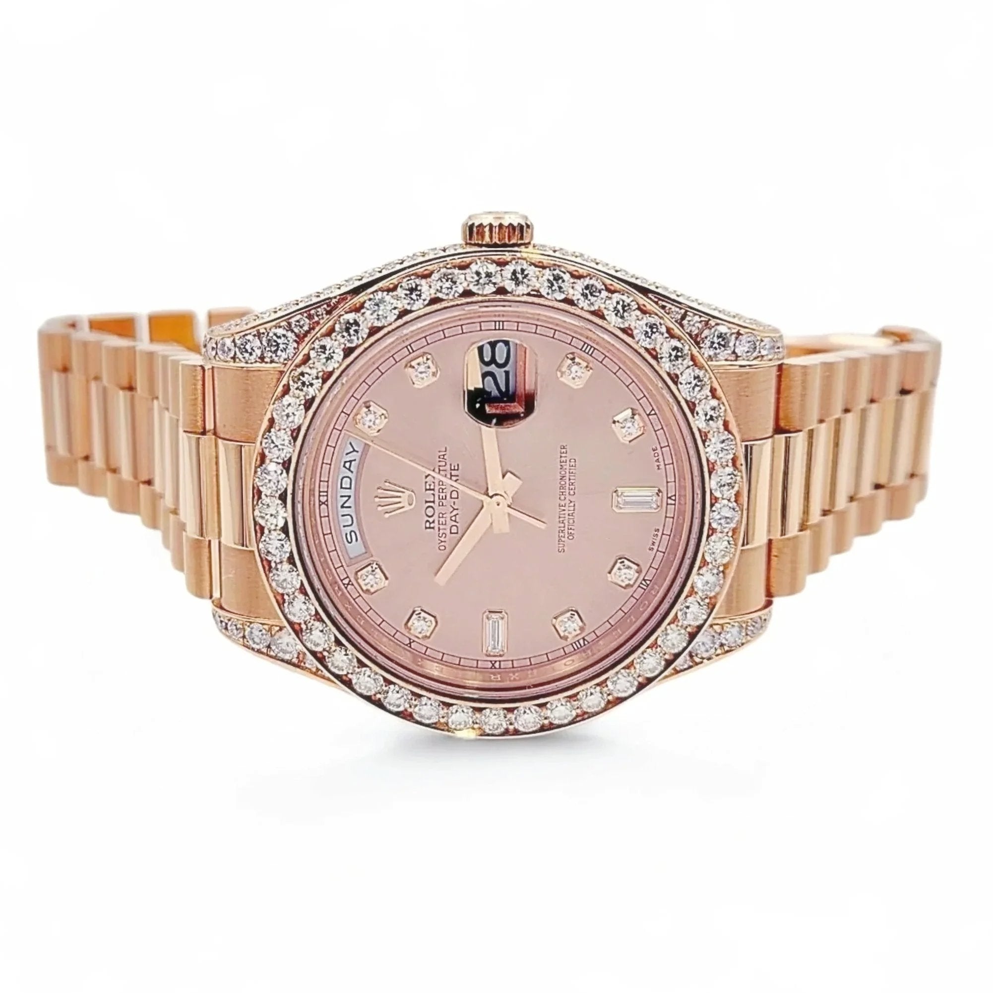 2021 Men's Rolex 41mm Presidential Day-Date II Everose 18K Rose Gold Watch with Diamond Dial and Diamond Bezel. (Pre-Owned 218235)