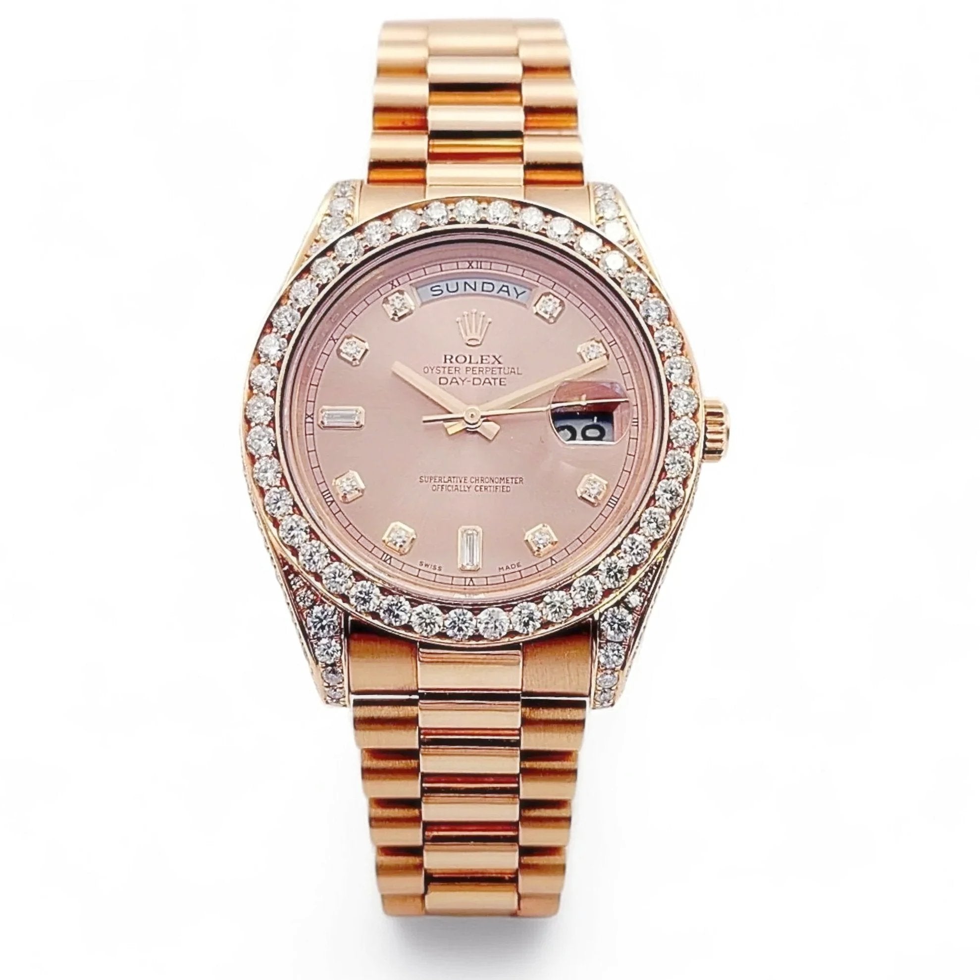 2021 Men's Rolex 41mm Presidential Day-Date II Everose 18K Rose Gold Watch with Diamond Dial and Diamond Bezel. (Pre-Owned 218235)