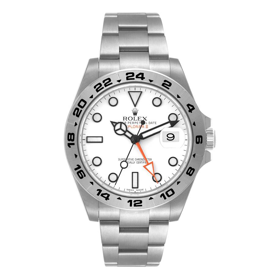 Men's Rolex 42mm Explorer II Stainless Steel Watch with Oyster Band and White Dial. (Pre-Owned 216570)