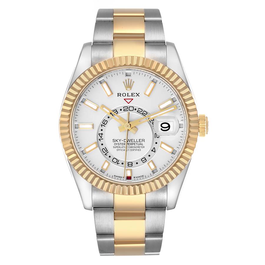 Men's Rolex 42mm Sky Dweller Two Tone 18K Yellow Gold / Stainless Steel Watch with White Dial. (Pre-Owned 326933)