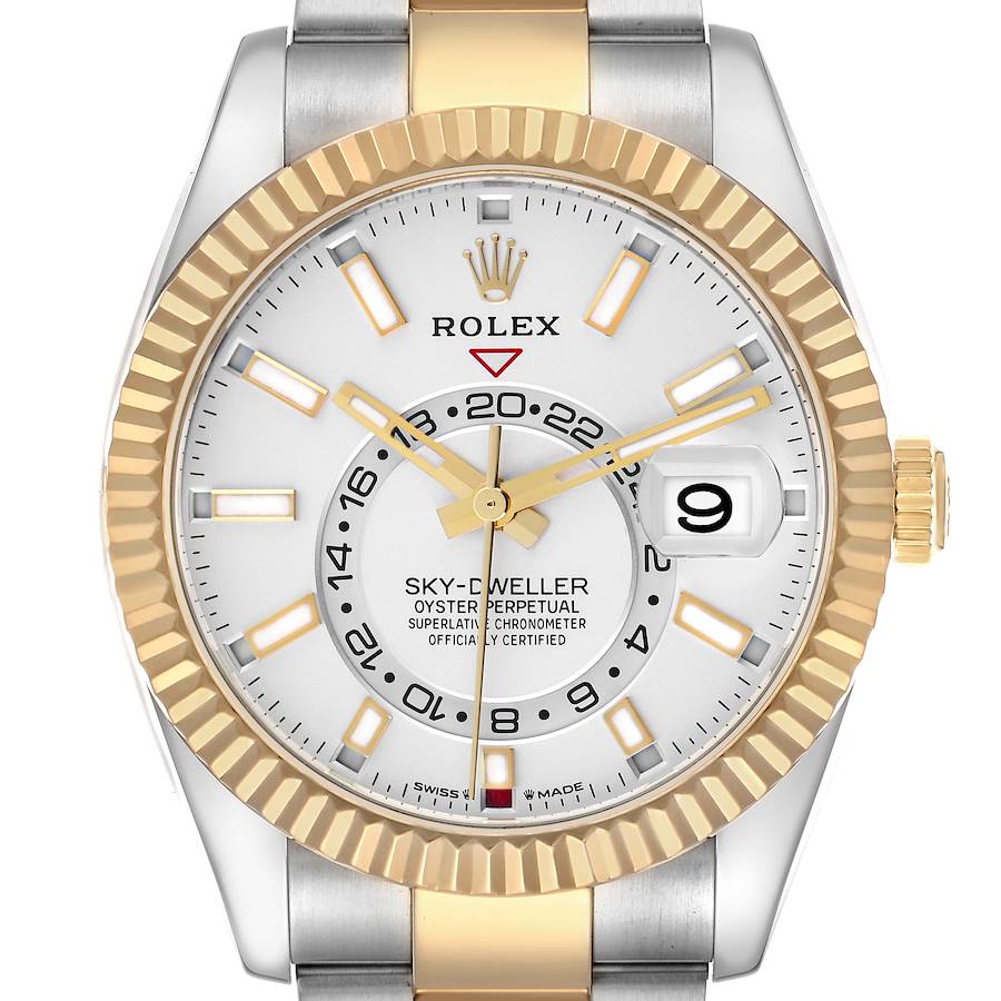 Men's Rolex 42mm Sky Dweller Two Tone 18K Yellow Gold / Stainless Steel Watch with White Dial. (Pre-Owned 326933)