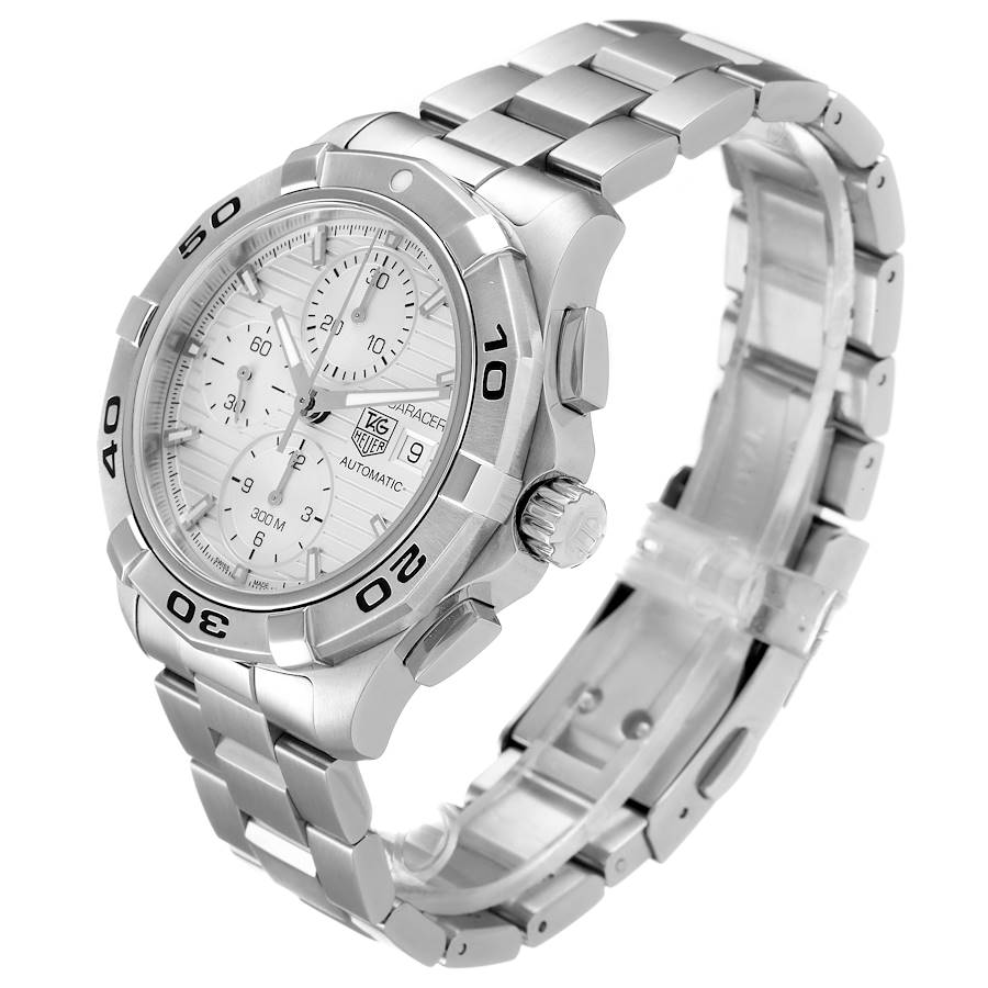 *Men's TAG Heuer Aquaracer 42mm Automatic Stainless Steel Watch with Chronograph Silver Dial. (Pre-Owned Box/Manual CAP2111)