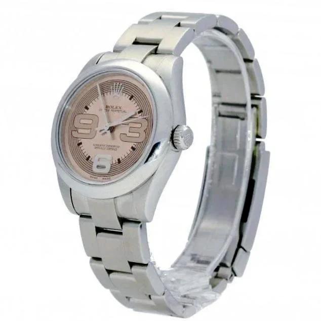 Ladies Midsize Rolex 31mm Oyster Perpetual Stainless Steel Watch with Copper Dial and Smooth Bezel. (Pre-Owned 177200)