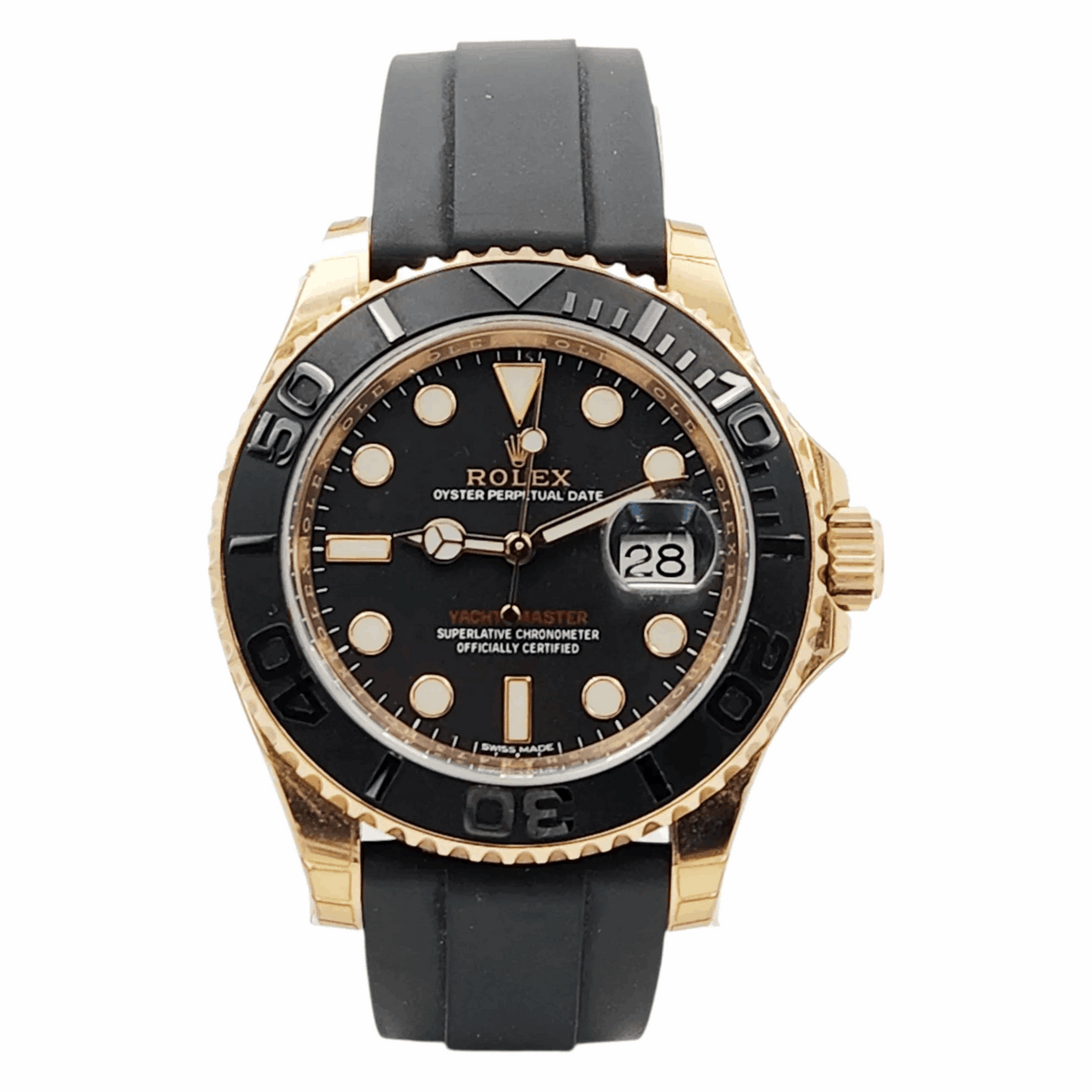 2015 Men's Rolex 40mm Yacht-Master Rose Gold Watch with Oyster Flex Band and Ceramic Bezel. (Pre-Owned Box/Card 116655)