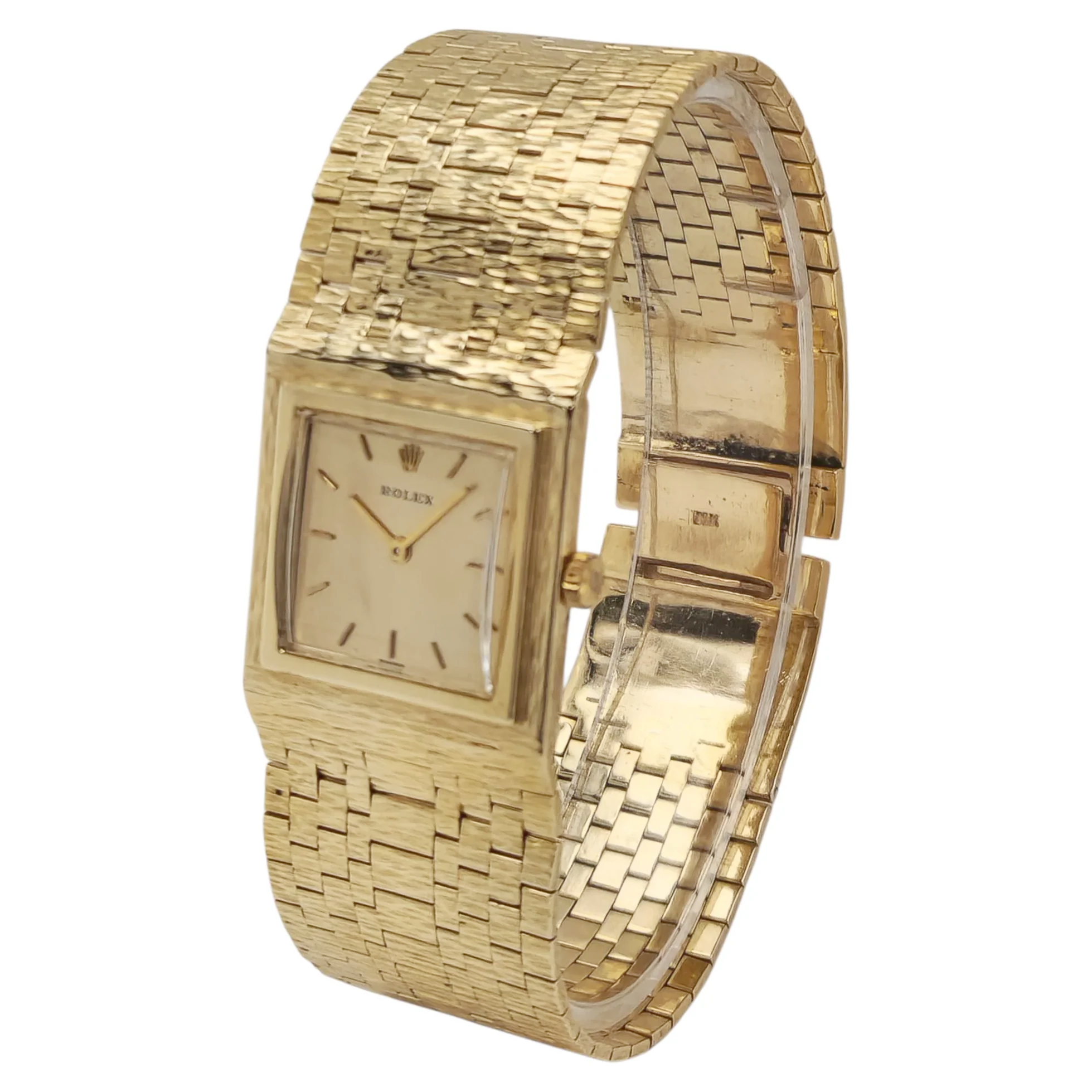 1950's Unisex Rolex 25mm Vintage 14K Yellow Gold Watch with Gold Dial and Gold Mesh Bracelet. (Pre-Owned)