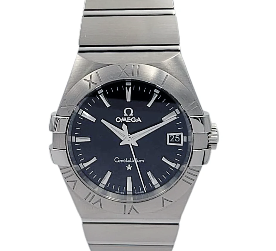 Men's Omega 36mm Constellation Stainless Steel Watch with Black Dial and Fixed Roman Numeral Bezel. (Pre-Owned)