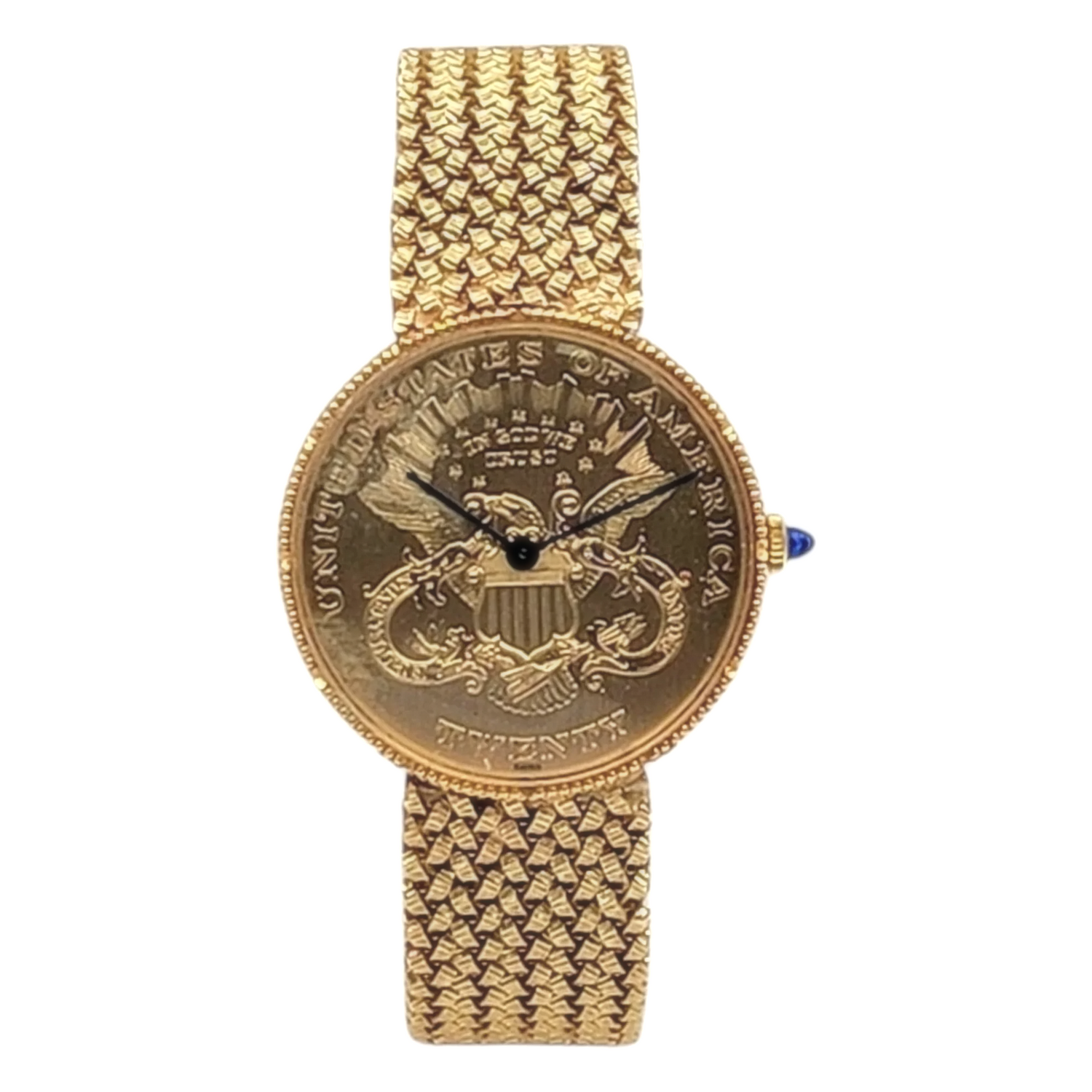 Unisex Lucien Piccard 33mm Liberty 18K Yellow Gold Coin Watch with Mesh Gold Band. (Pre-Owned)