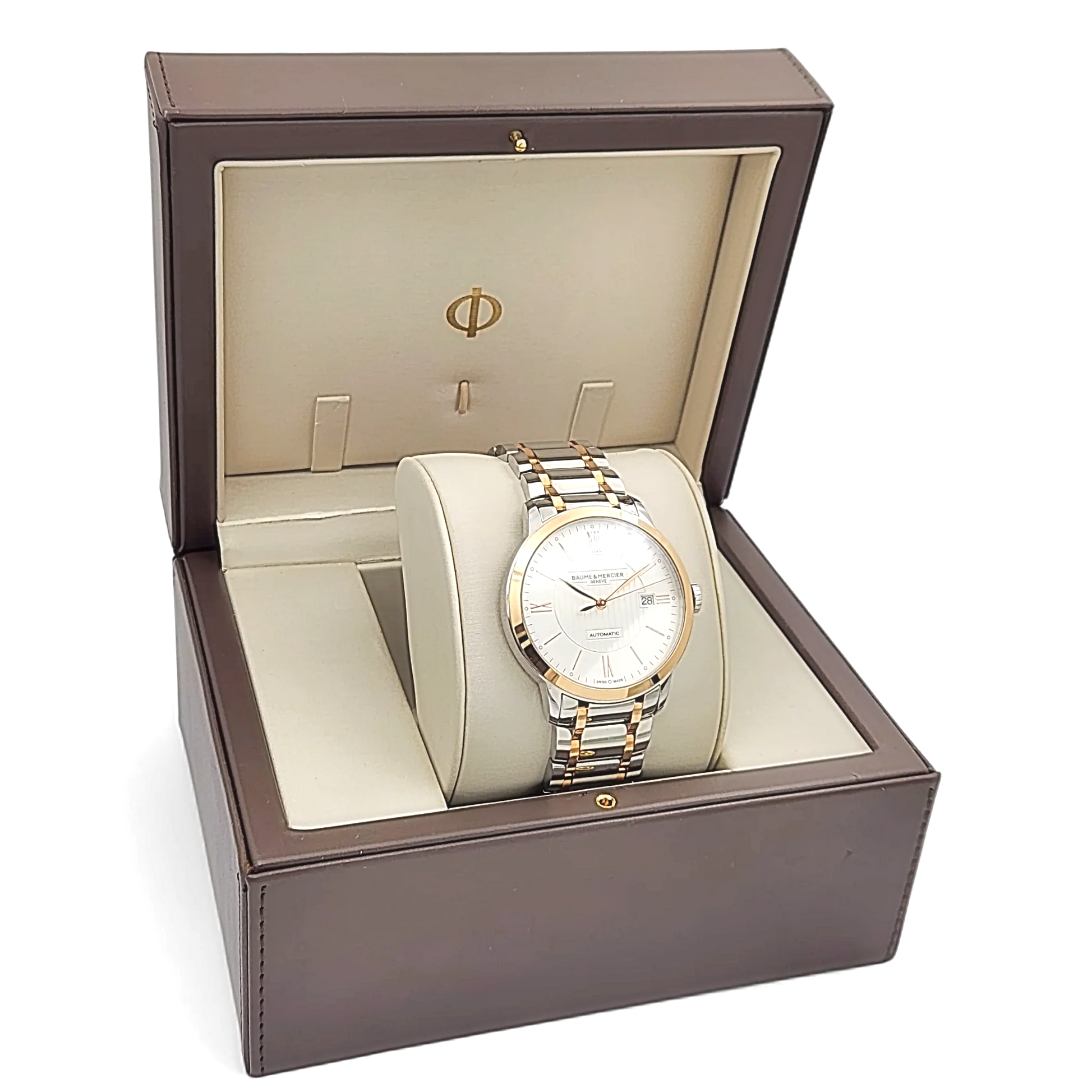 Men's Baume & Mercier 40mm Classima Automatic Electro Plated Rose Gold / Stainless Steel Watch with White Roman Numeral Dial. (Pre-Owned)