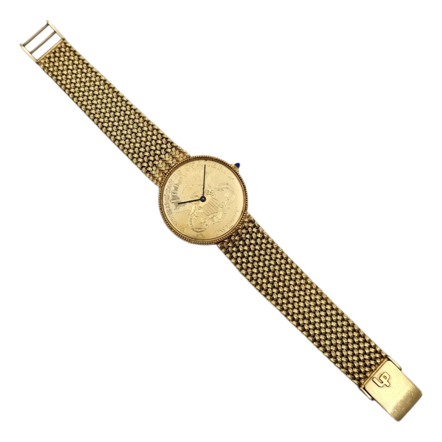 Unisex Lucien Piccard 33mm Liberty 18K Yellow Gold Coin Watch with Mesh Gold Band. (Pre-Owned)
