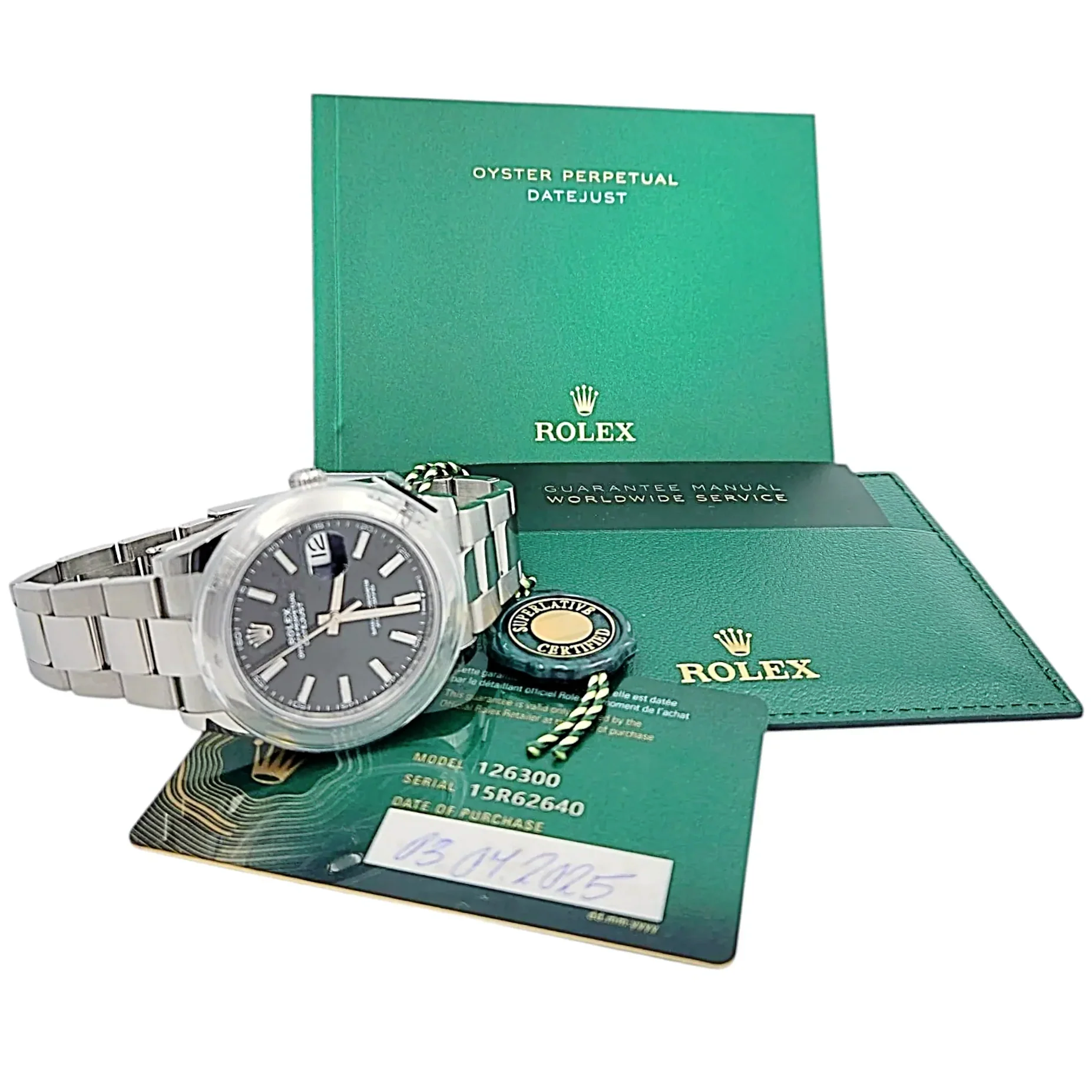 2025 Men's Rolex 41mm DateJust Stainless Steel Watch with Black Dial and Smooth Bezel. (UNWORN 126300)