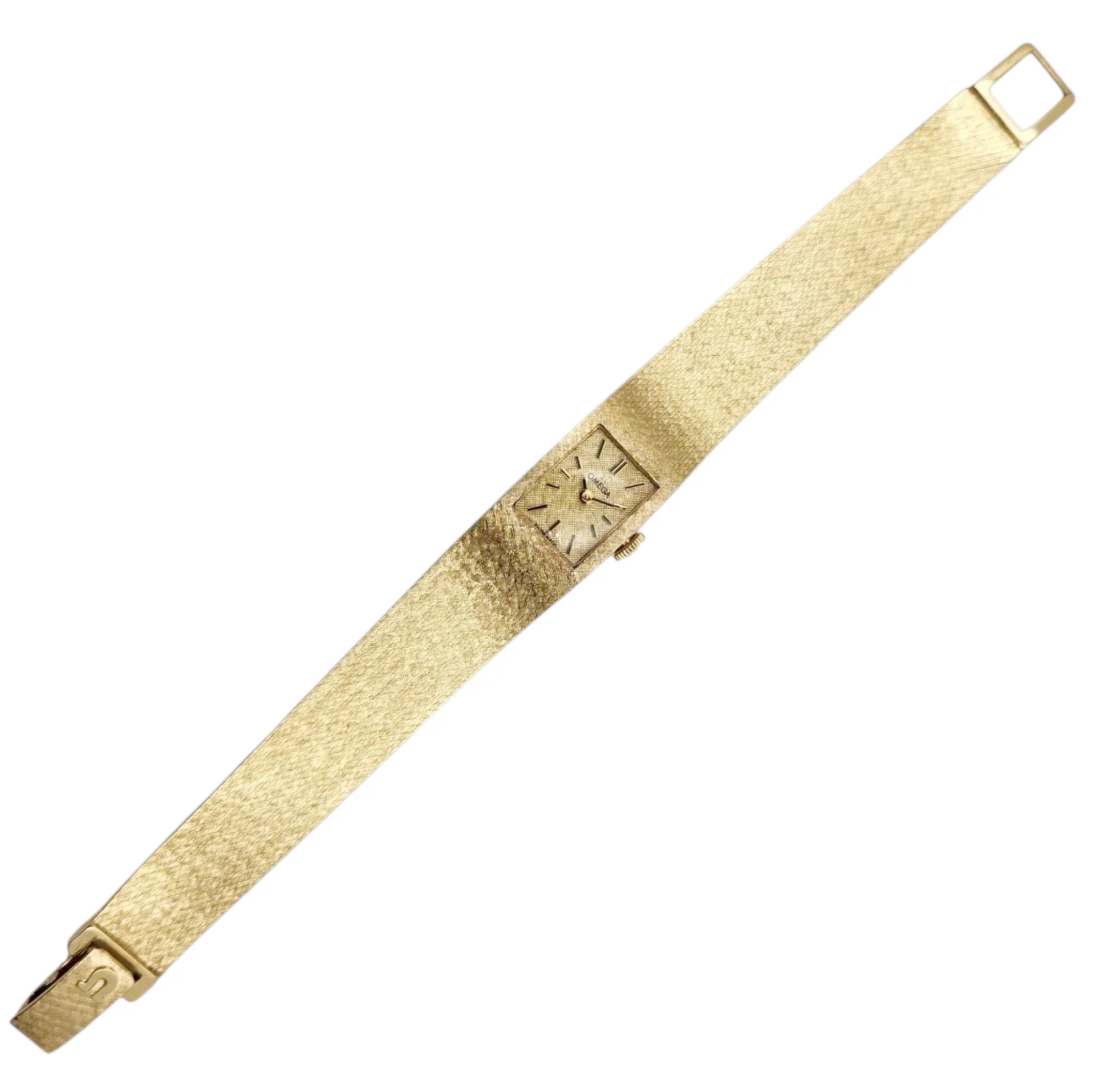 Ladies Omega Petit Vintage 14K Yellow Gold Automatic Watch with Mesh Band and Gold Dial. (Pre-Owned)