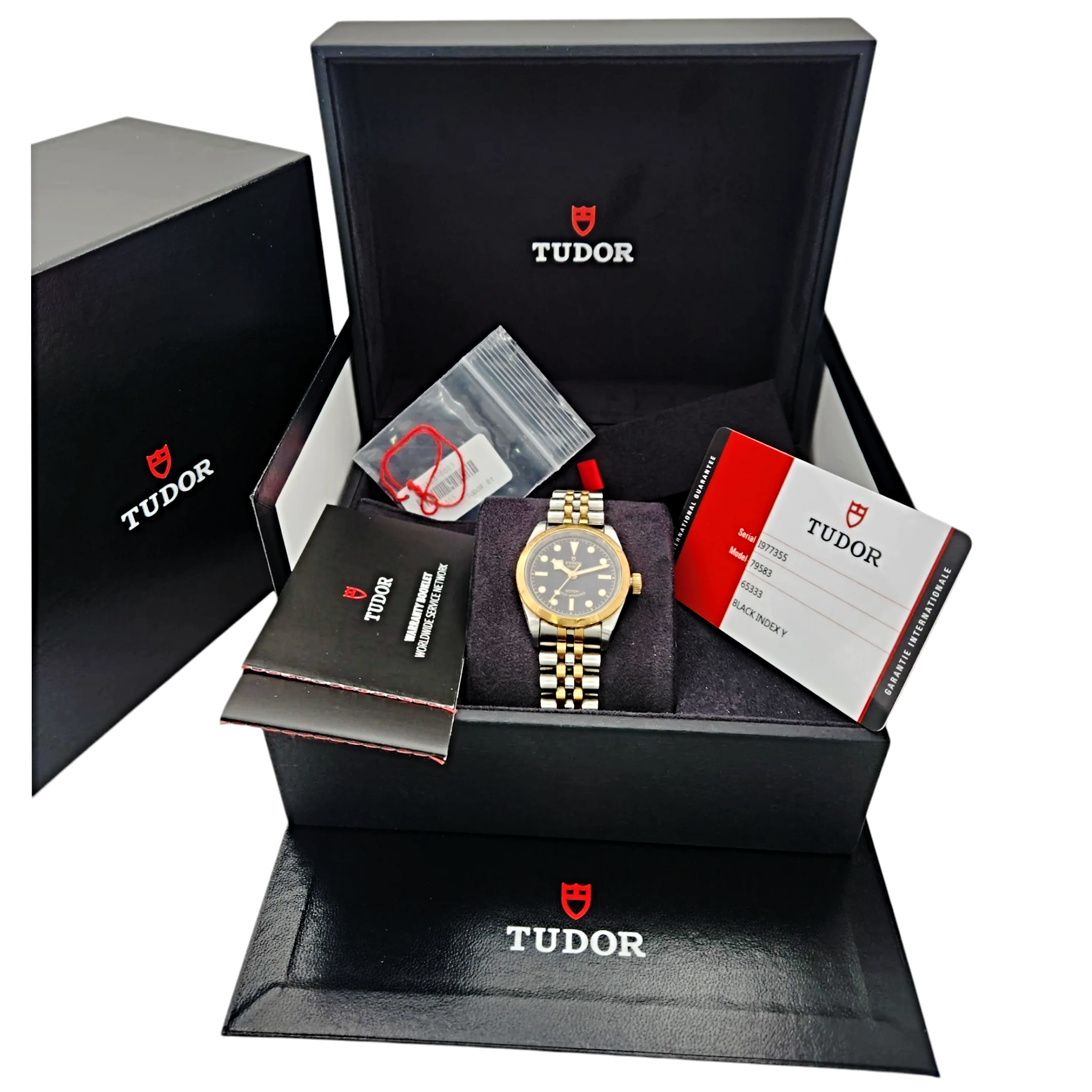 Ladies Tudor Black Bay 32mm Automatic 18K Yellow Gold / Stainless Steel Watch with Black Dial. (Pre-Owned M79583)